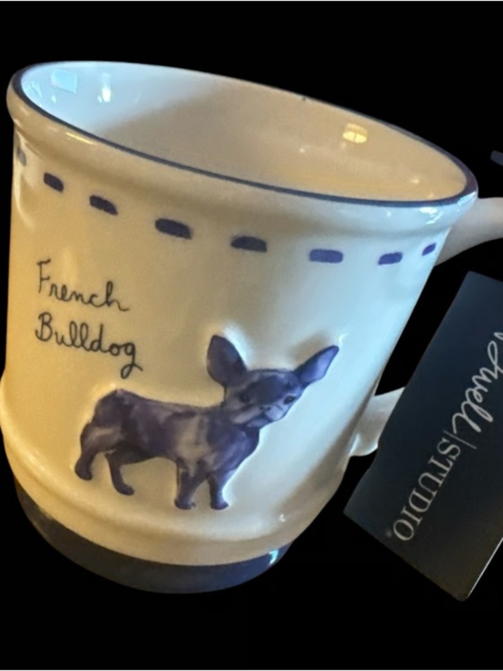 French Bulldog Ceramic Mug in Cream with Purple Accents - Novelty Home Decor